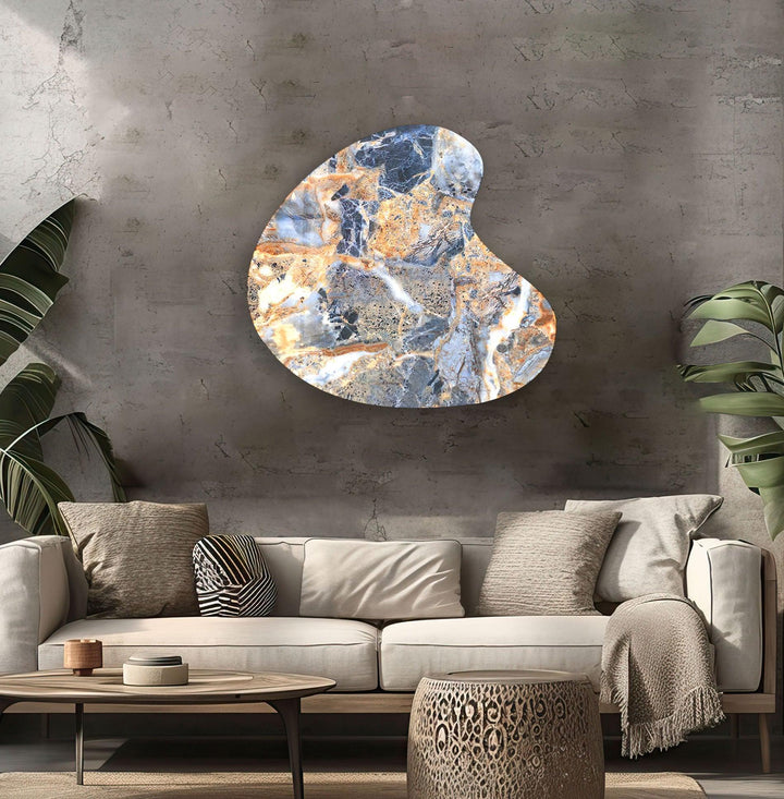 Blue Marble Style Irregular Glass Wall Art, custom glass photo prints, large glass prints
