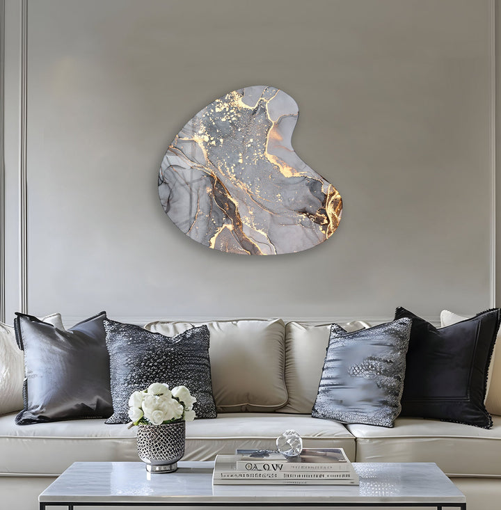 Grey Alcohol Ink Style Irregular Glass Wall Art, large glass photo prints, glass wall photos
