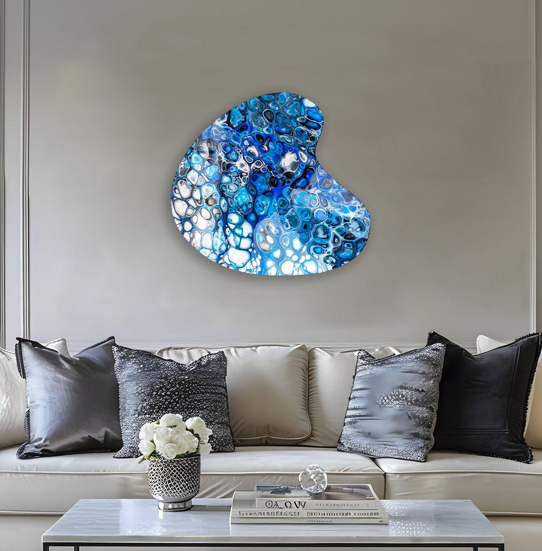 Stylish Blue Watercolor Irregular Glass Wall Art, photo print on glass, prints on glass wall art
