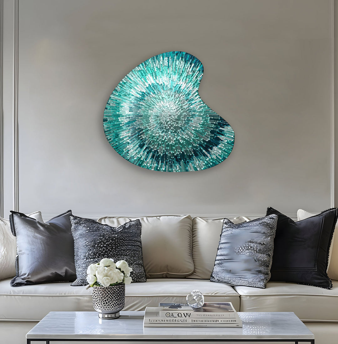 Turquoise Abstract Spiral Irregular Glass Wall Art, print picture on glass, Tempered Glass Wall Art

