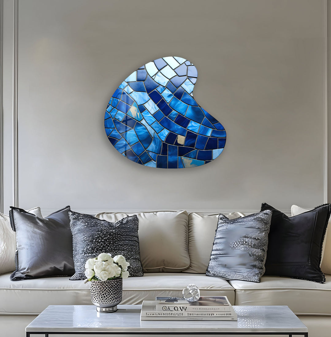 Stylish Blue Stained Irregular Glass Wall Art, stained glass wall art, stained glass wall decor
