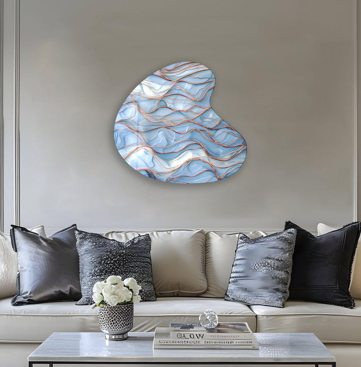 Light Blue Abstract Style Irregular Glass Wall Art, glass art painting, glass art for the Wall
