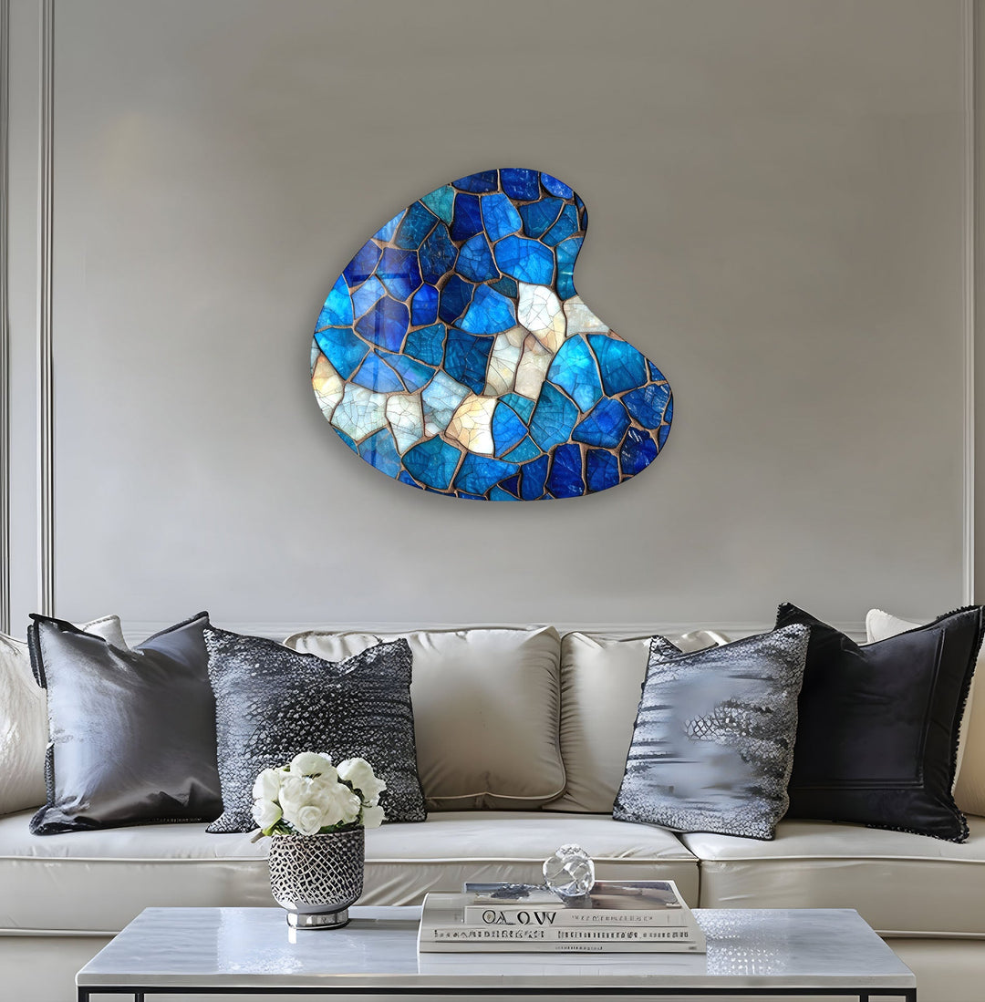 Blue Stained Pattern Irregular Glass Wall Art, glass art painting, glass art for the Wall
