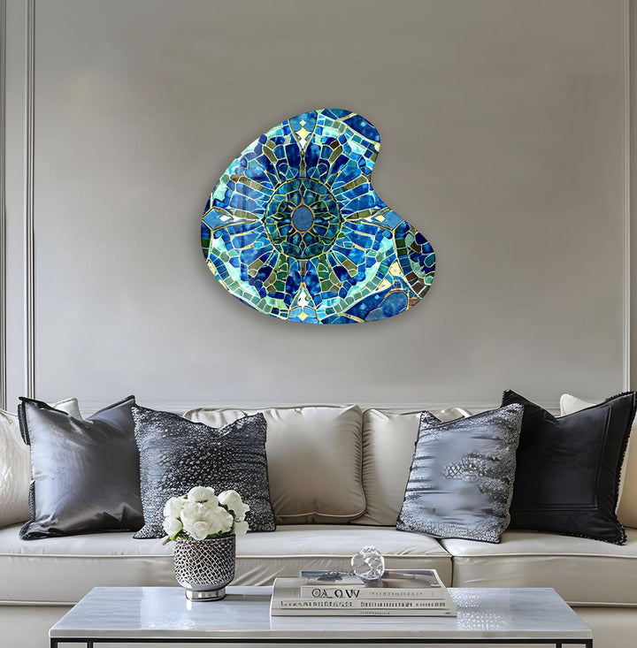 Blue Mosaic Style Irregular Glass Wall Art, stained glass wall art, stained glass wall decor
