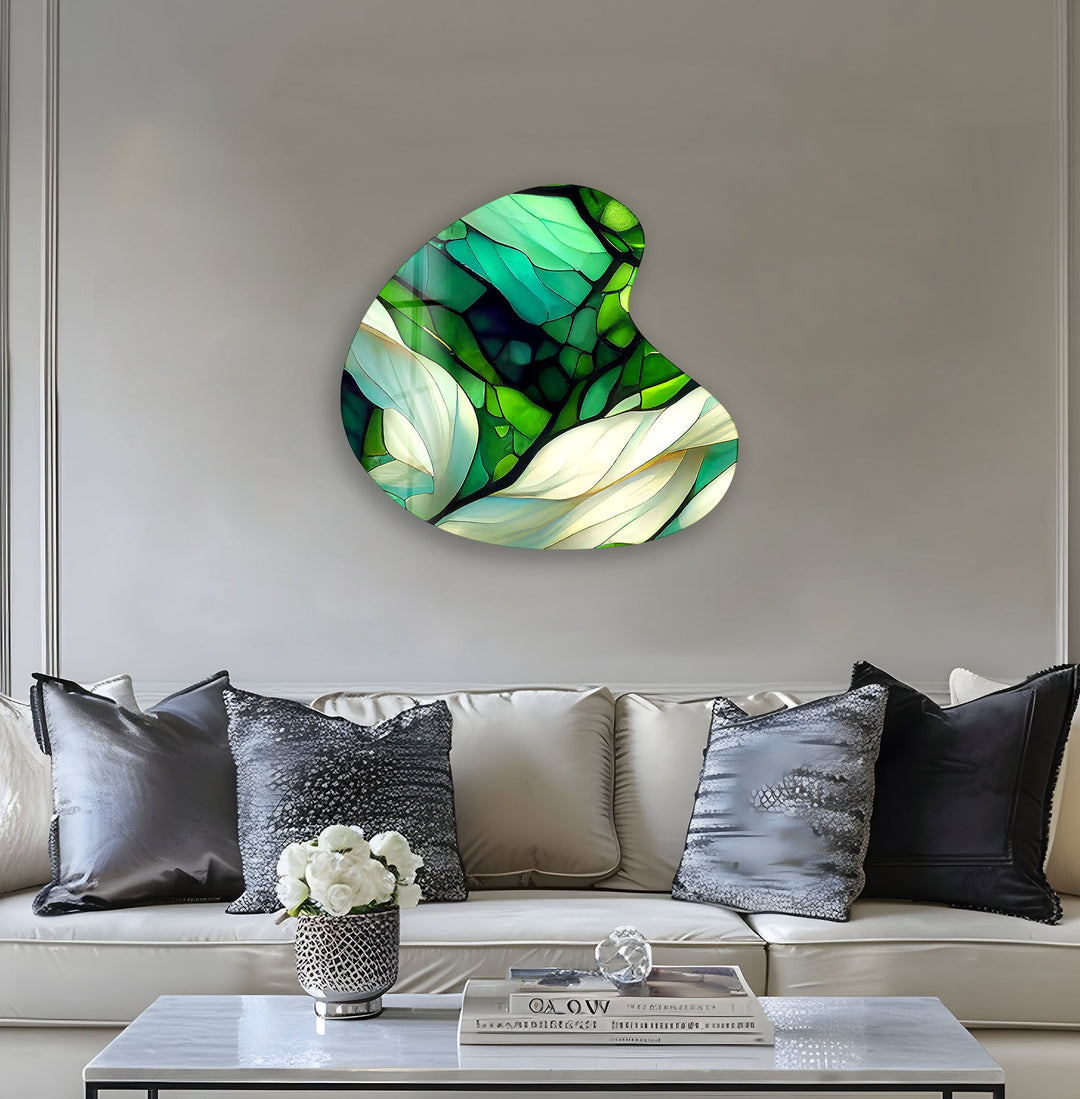 Emerald Green Stained Irregular Glass Wall Art, stained glass wall art, stained glass wall decor
