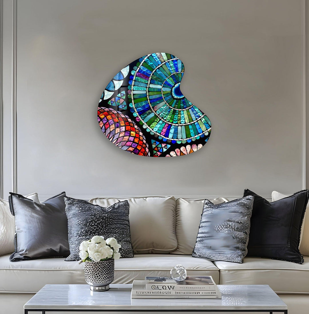 Stylish Blue Mosaic Irregular Glass Wall Art, print on glass, glass printed photos

