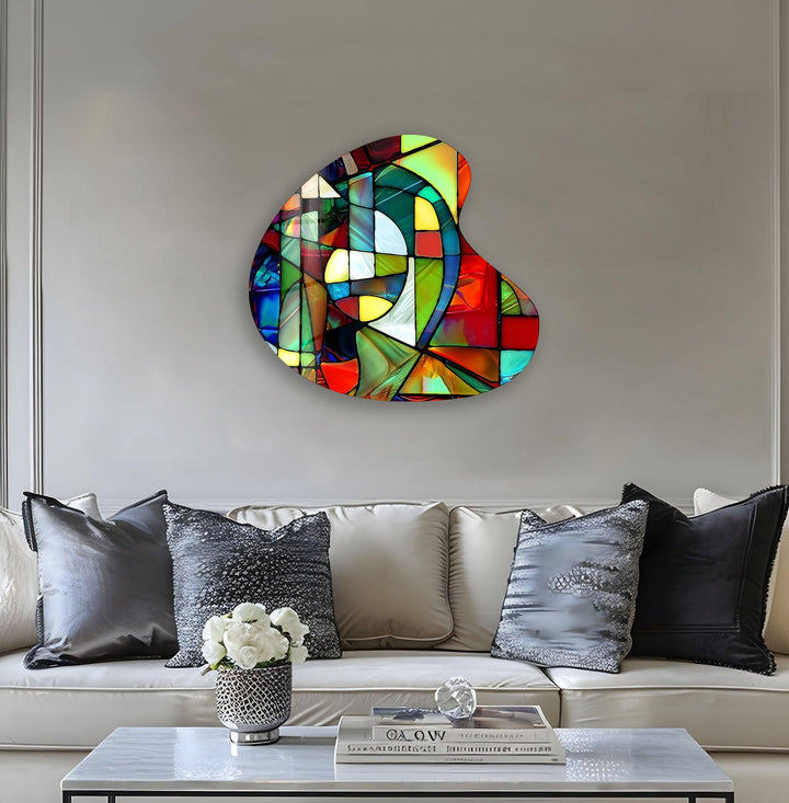 Red Stained Modern Irregular Glass Wall Art, glass art painting, glass art for the Wall
