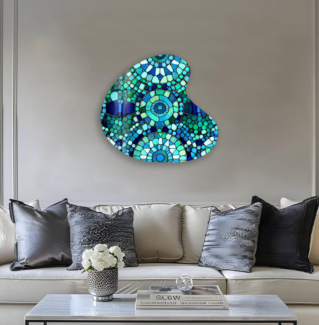 Green Mosaic Style Irregular Glass Wall Art, glass art painting, glass art for the Wall
