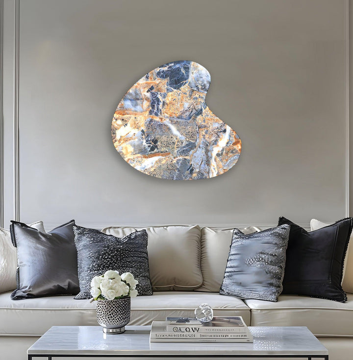 Blue Marble Style Irregular Glass Wall Art, print on glass, glass printed photos

