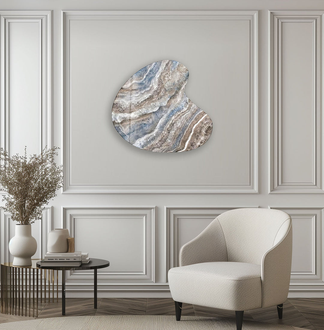 Blue Marble Decorative Irregular Glass Wall Art, custom glass pictures, glass art prints
