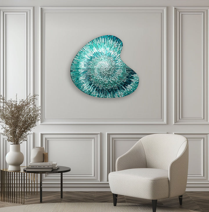 Turquoise Abstract Spiral Irregular Glass Wall Art, glass photo prints, glass picture prints
