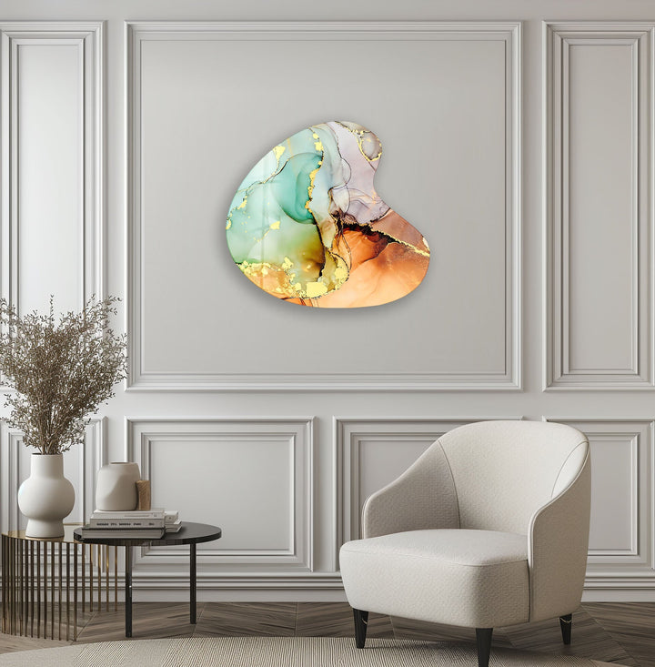 Green Alcohol Ink Style Irregular Glass Wall Art, glass image printing, glass prints from photos
