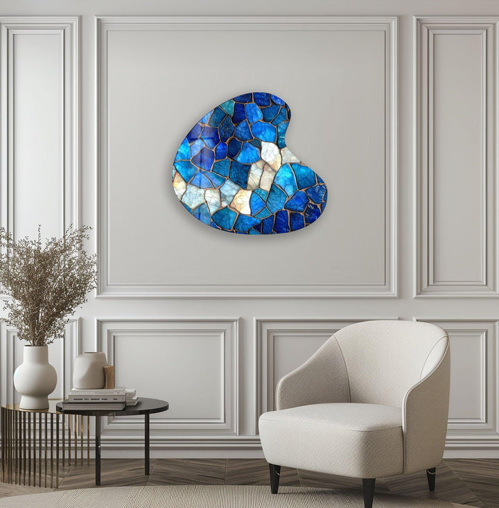 Blue Stained Pattern Irregular Glass Wall Art, print picture on glass, Tempered Glass Wall Art

