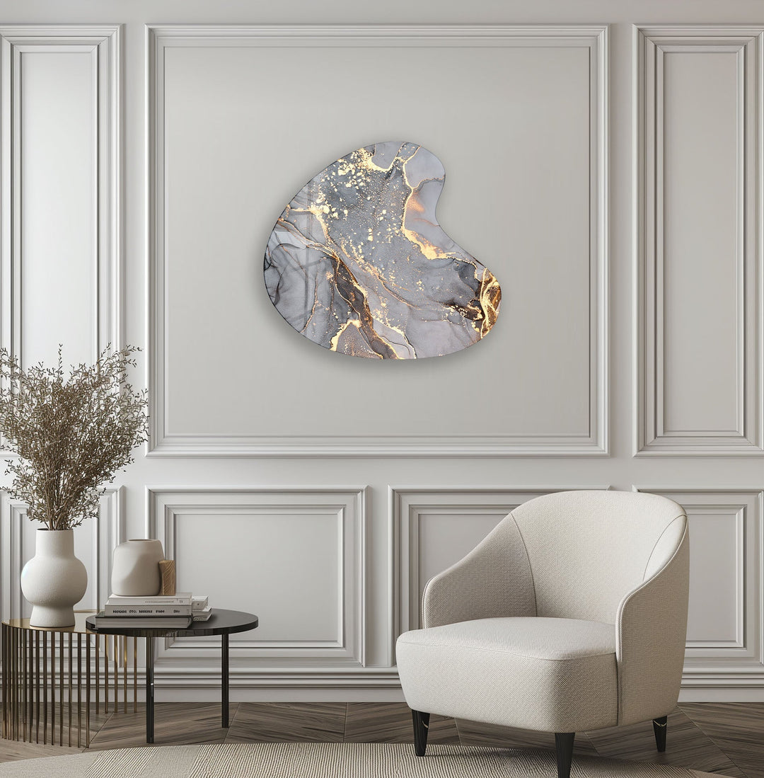 Grey Alcohol Ink Style Irregular Glass Wall Art, print on glass, glass printed photos

