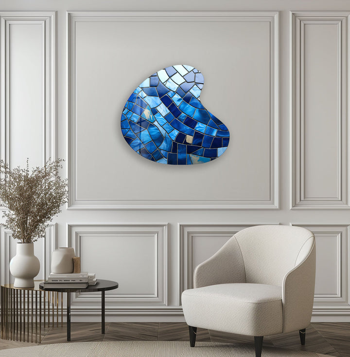 Stylish Blue Stained Irregular Glass Wall Art, glass photo prints, glass picture prints
