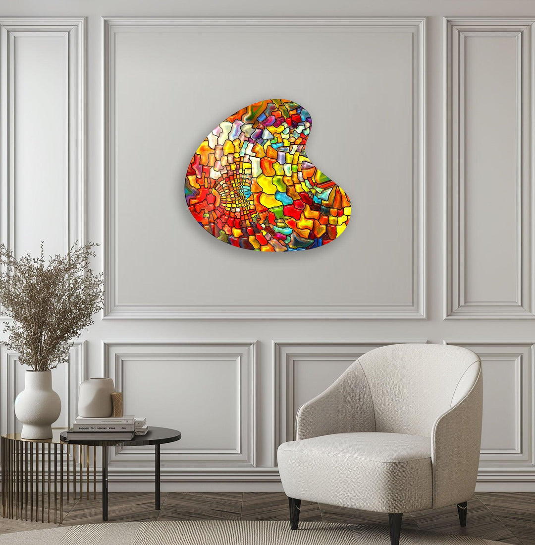 Orange Stained Irregular Glass Wall Art, print picture on glass, Tempered Glass Wall Art

