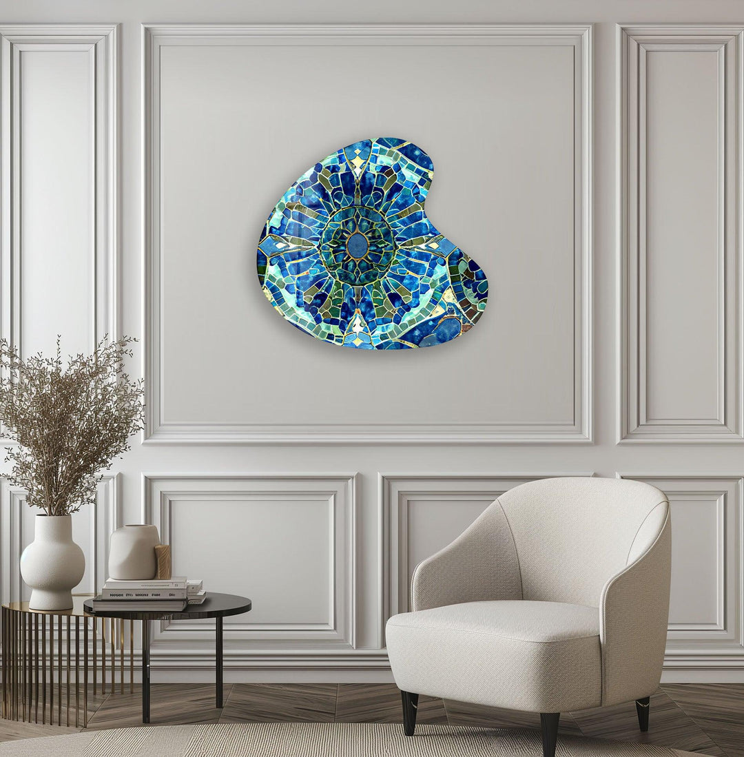 Blue Mosaic Style Irregular Glass Wall Art, glass photo prints, glass picture prints
