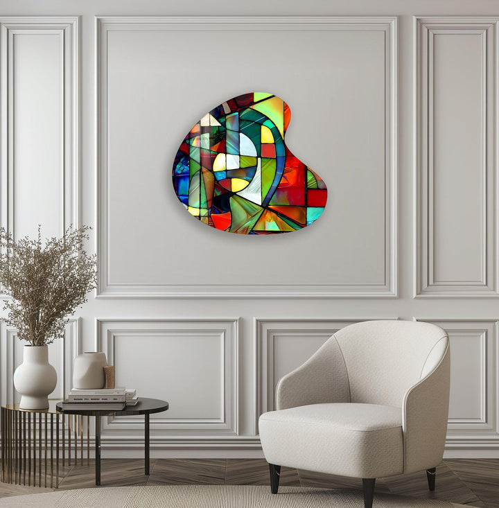 Red Stained Modern Irregular Glass Wall Art, print picture on glass, Tempered Glass Wall Art

