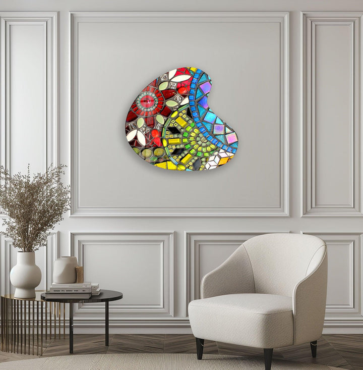 Modern Mosaic Pattern Irregular Glass Wall Art, print picture on glass, Tempered Glass Wall Art

