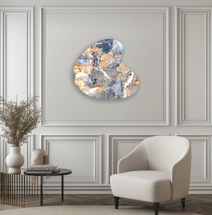 Blue Marble Style Irregular Glass Wall Art, custom glass pictures, glass art prints
