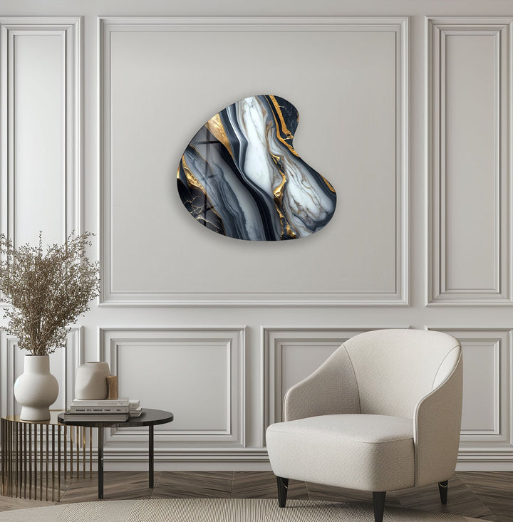 Black & White Marble Irregular Glass Wall Art, print picture on glass, Tempered Glass Wall Art

