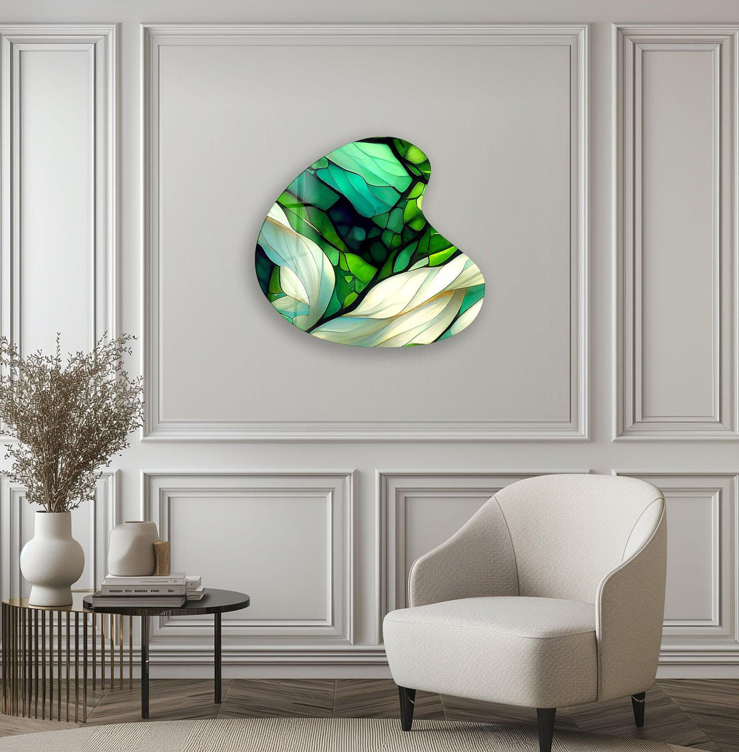 Emerald Green Stained Irregular Glass Wall Art, glass photo prints, glass picture prints
