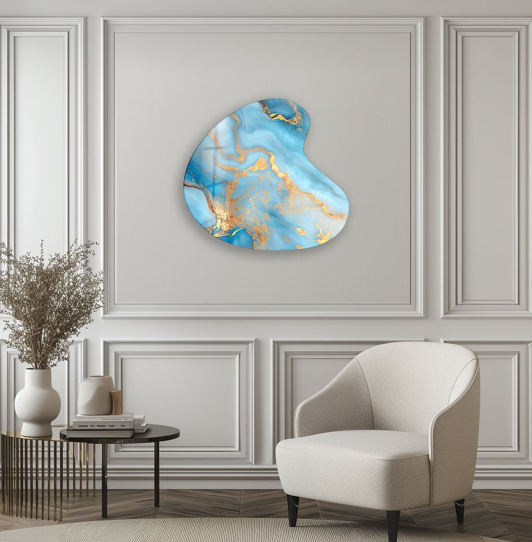 Gold Accent Marble Irregular Glass Wall Art, print on glass, glass printed photos

