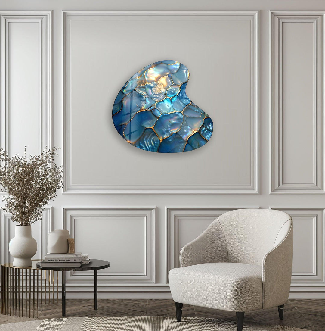 Blue Abstract Style Irregular Glass Wall Art, print picture on glass, Tempered Glass Wall Art
