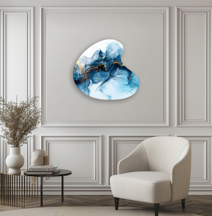 Dark Blue Watercolor Style Irregular Glass Wall Art, glass photo prints, glass picture prints
