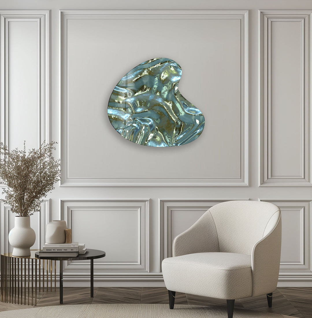 Green & Grey Abstract Irregular Glass Wall Art, print on glass, glass printed photos

