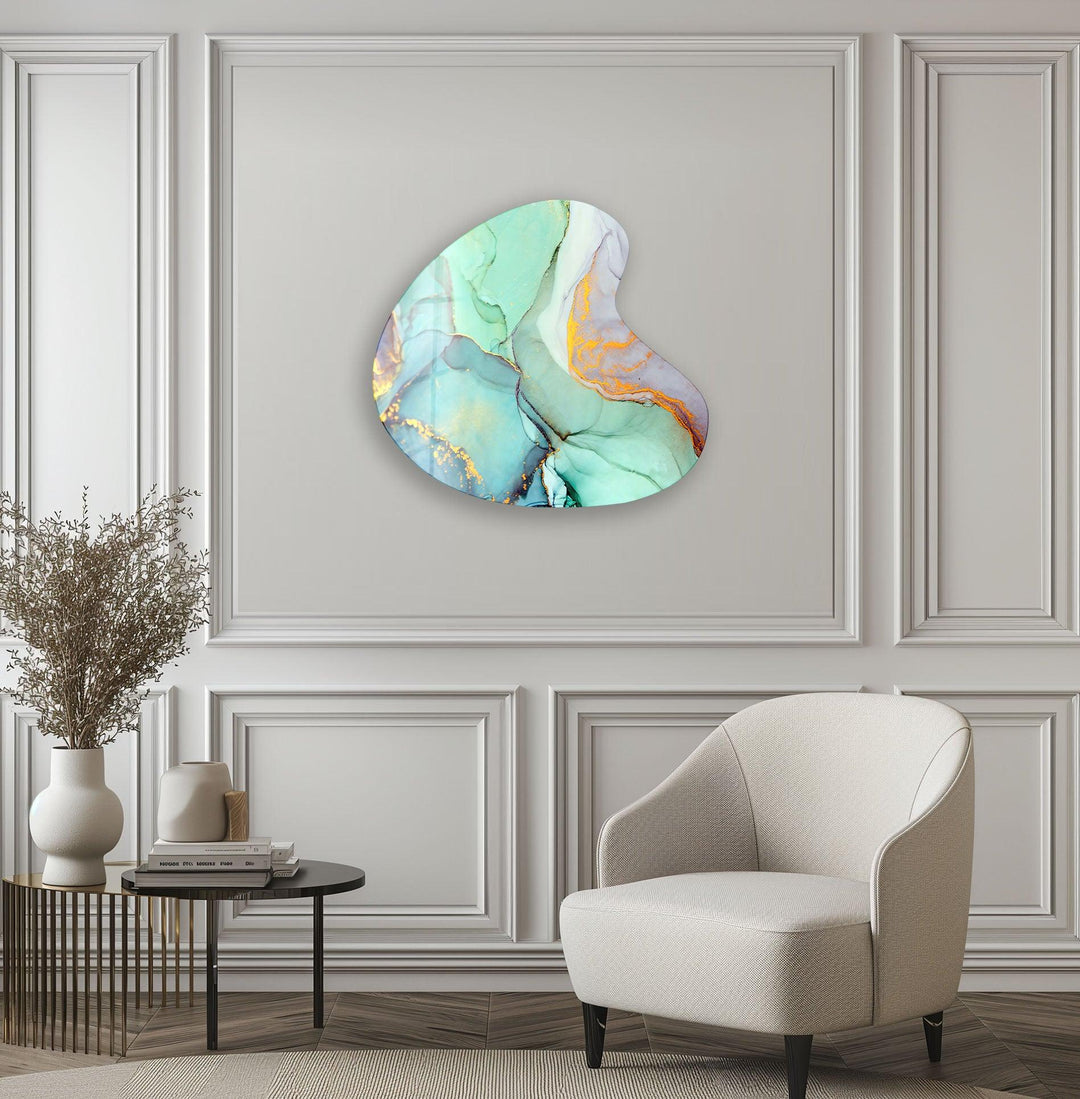 Watercolor Turquoise Irregular Glass Wall Art, print on glass, glass printed photos
