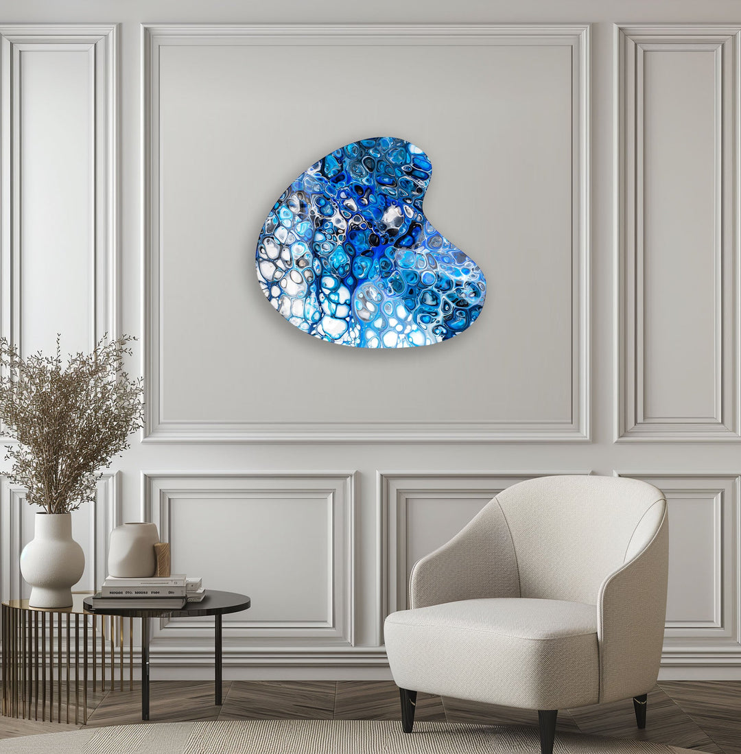 Stylish Blue Watercolor Irregular Glass Wall Art, print on glass, glass printed photos
