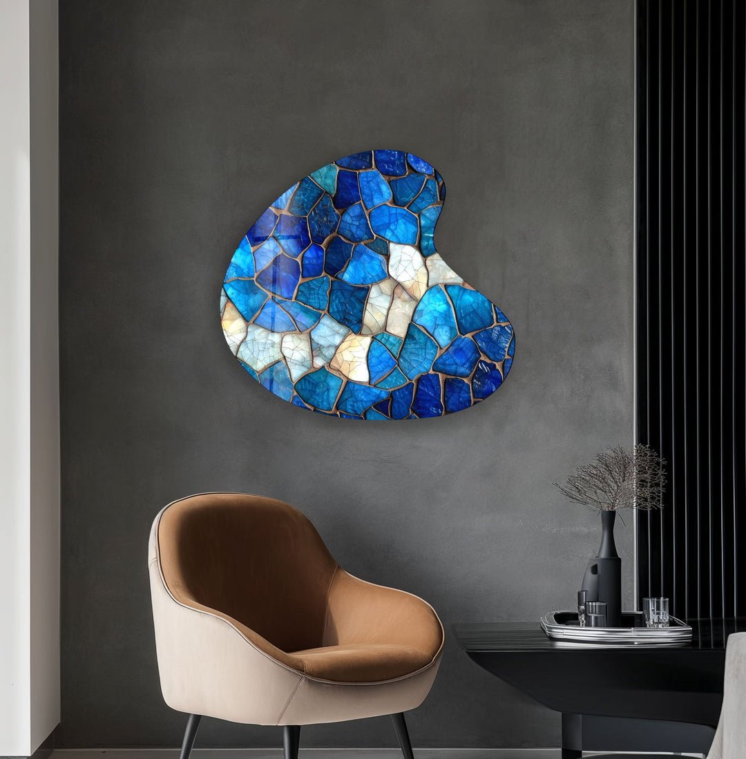 Blue Stained Pattern Irregular Glass Wall Art, glass photo prints, glass picture prints
