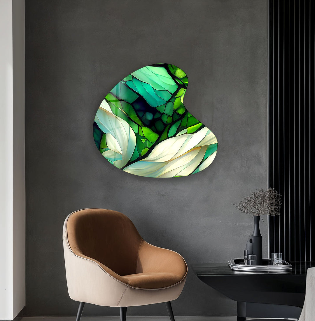 Emerald Green Stained Irregular Glass Wall Art, Glass Printing Wall Art, Print photos on glass
