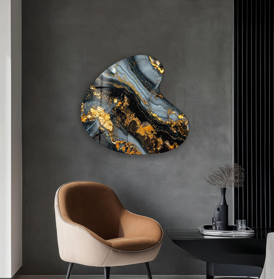 Black Marble Style Irregular Glass Wall Art, photo print on glass, prints on glass wall art
