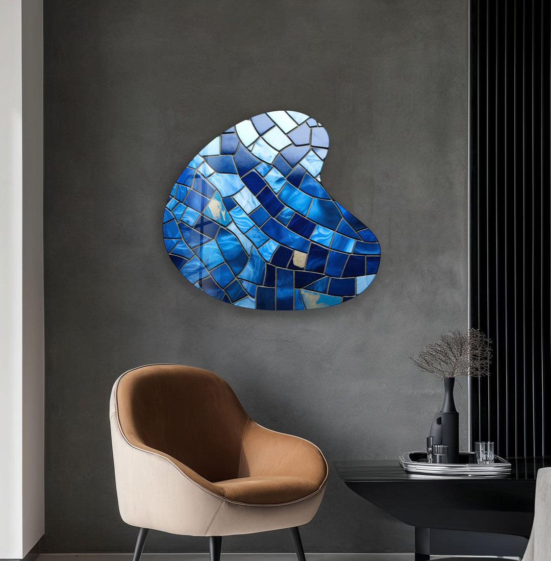 Stylish Blue Stained Irregular Glass Wall Art, Glass Printing Wall Art, Print photos on glass
