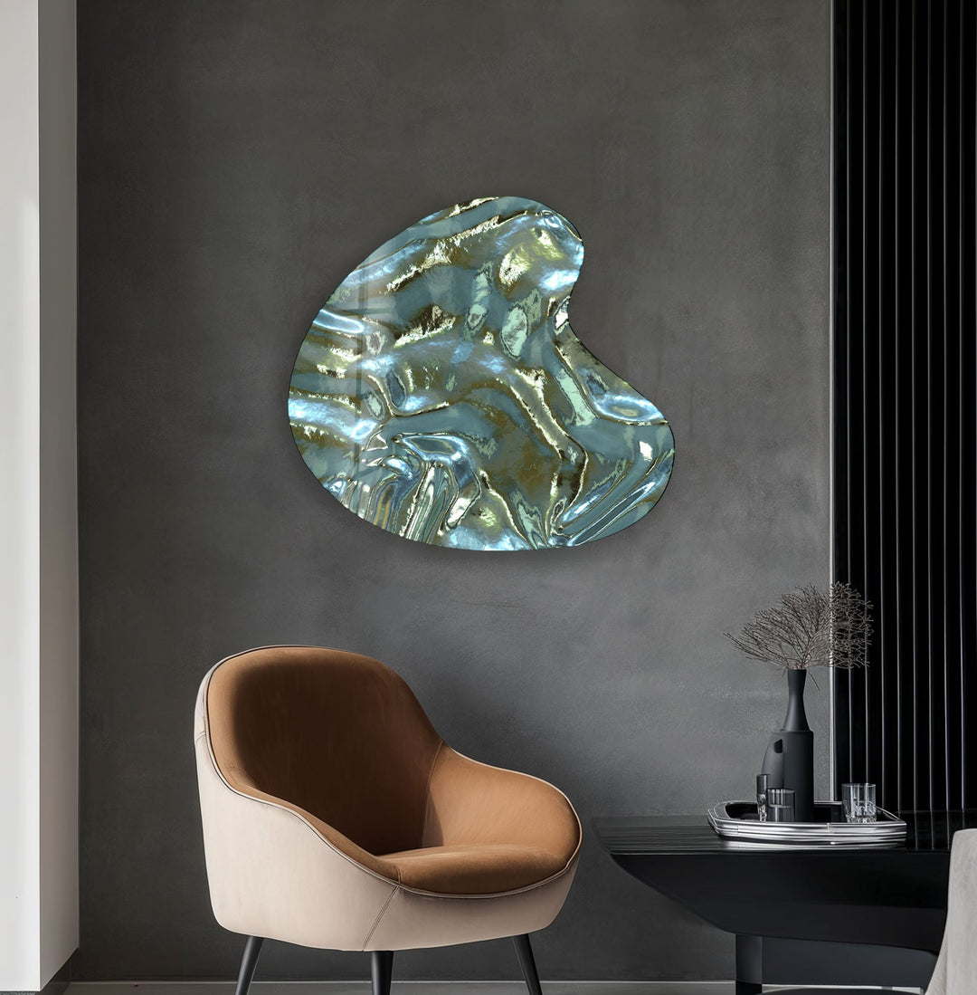 Green & Grey Abstract Irregular Glass Wall Art, glass pictures for Wall, glass prints wall art
