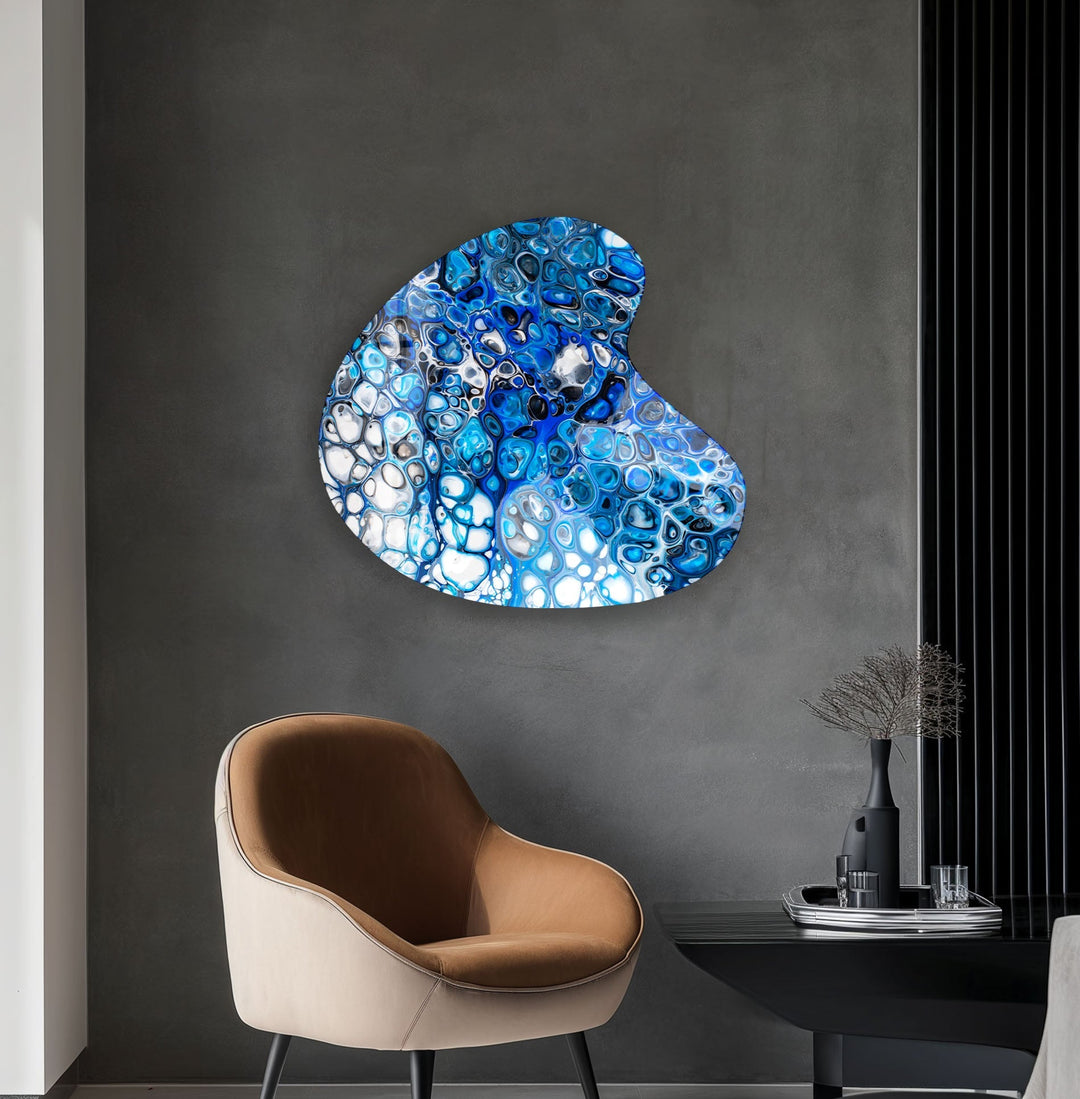 Stylish Blue Watercolor Irregular Glass Wall Art, glass image printing, glass prints from photos
