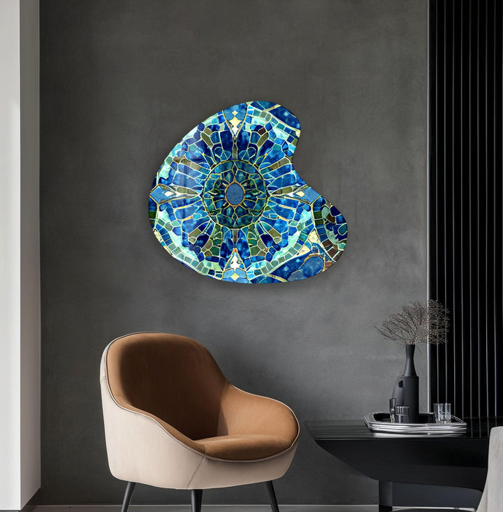 Blue Mosaic Style Irregular Glass Wall Art, Glass Printing Wall Art, Print photos on glass
