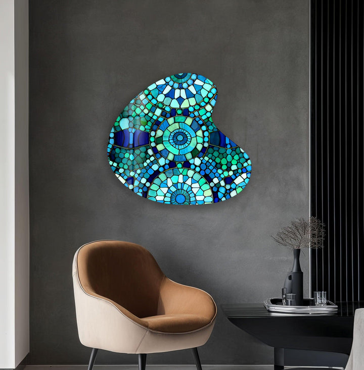 Green Mosaic Style Irregular Glass Wall Art, glass photo prints, glass picture prints
