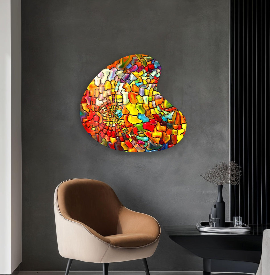 Orange Stained Irregular Glass Wall Art, glass photo prints, glass picture prints
