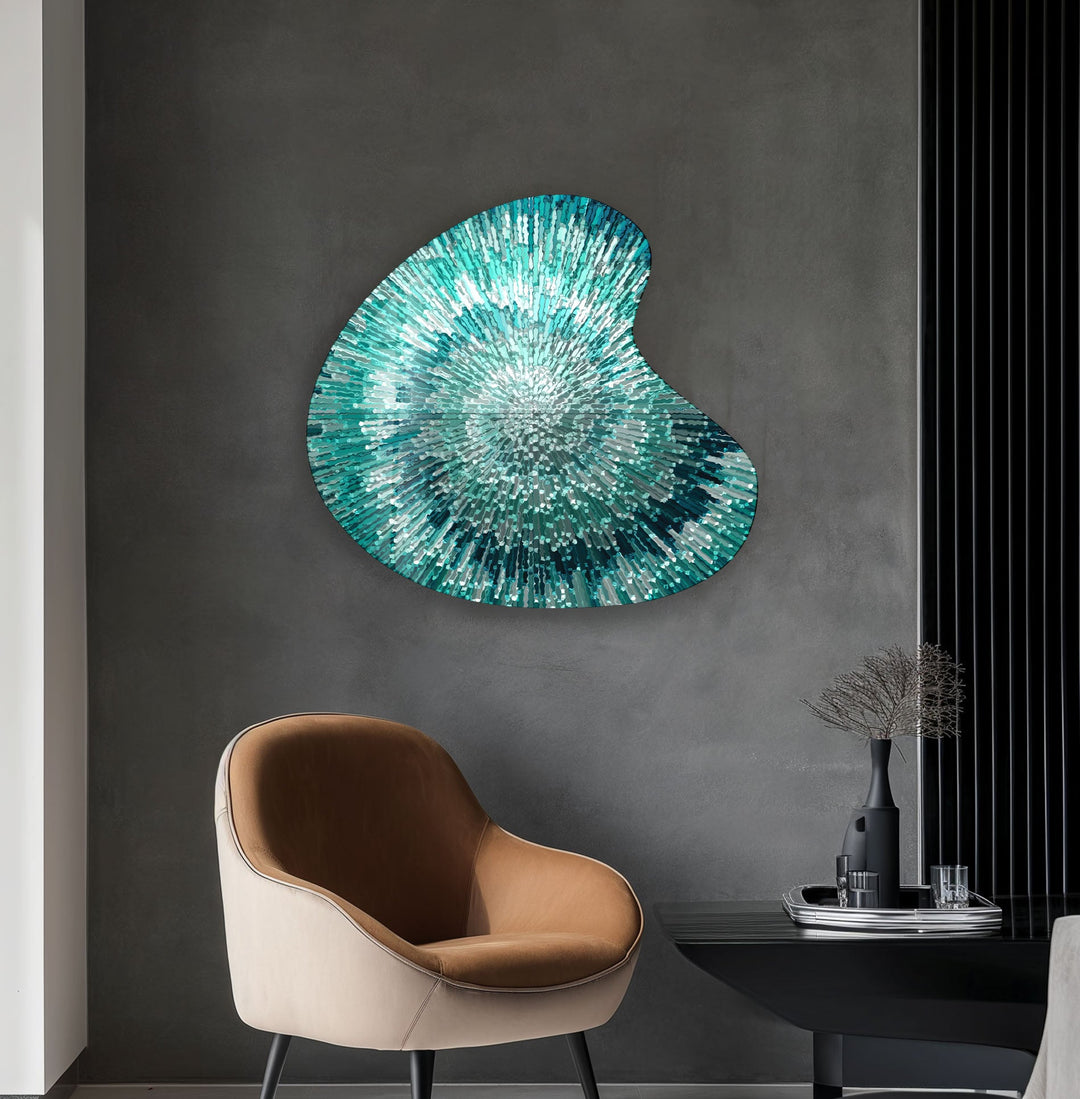 Turquoise Abstract Spiral Irregular Glass Wall Art, Glass Printing Wall Art, Print photos on glass
