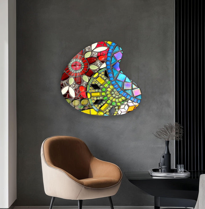 Modern Mosaic Pattern Irregular Glass Wall Art, glass image printing, glass prints from photos
