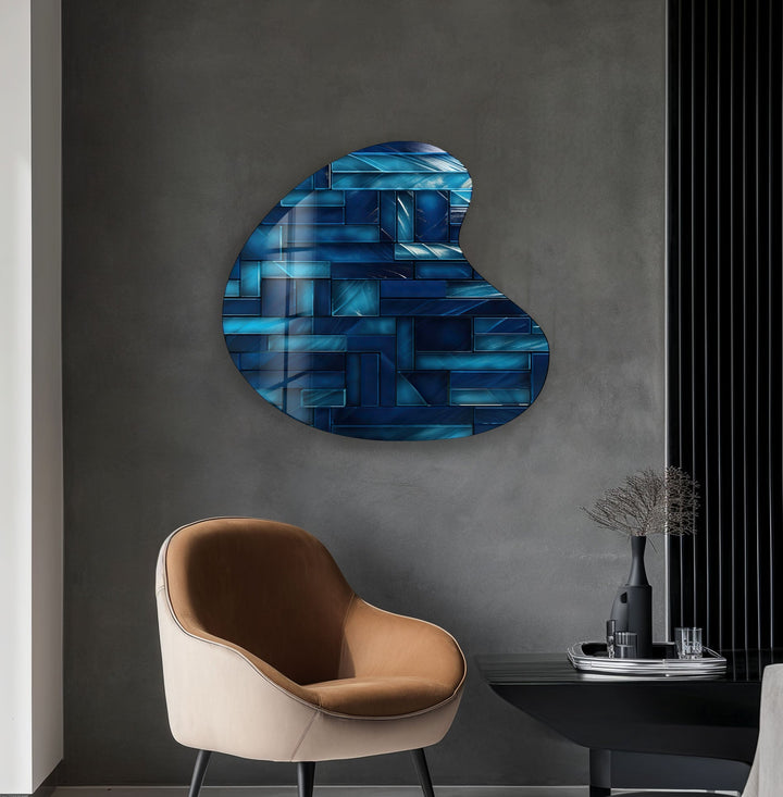 Dark Blue Tiles Irregular Glass Wall Art, glass image printing, glass prints from photos
