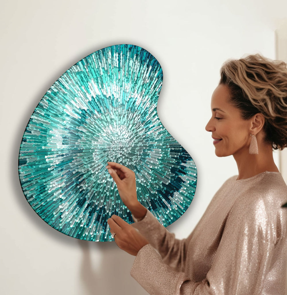 Turquoise Abstract Spiral Irregular Glass Wall Art, glass wall decor, glass wall art decor
