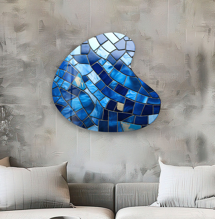 Stylish Blue Stained Irregular Glass Wall Art, art glass wall art, glass wall art pictures
