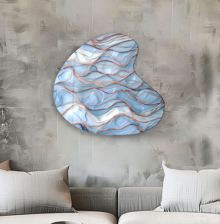 Light Blue Abstract Style Irregular Glass Wall Art, Glass Printing Wall Art, Print photos on glass
