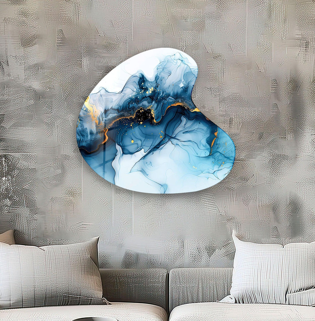 Dark Blue Watercolor Style Irregular Glass Wall Art, Glass Printing Wall Art, Print photos on glass
