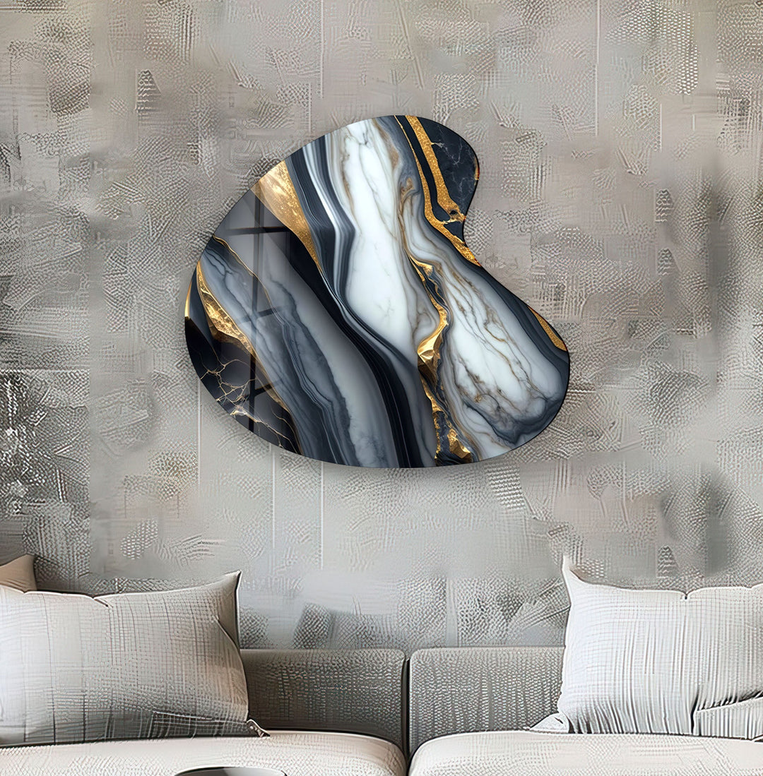 Black & White Marble Irregular Glass Wall Art, glass photo prints, glass picture prints
