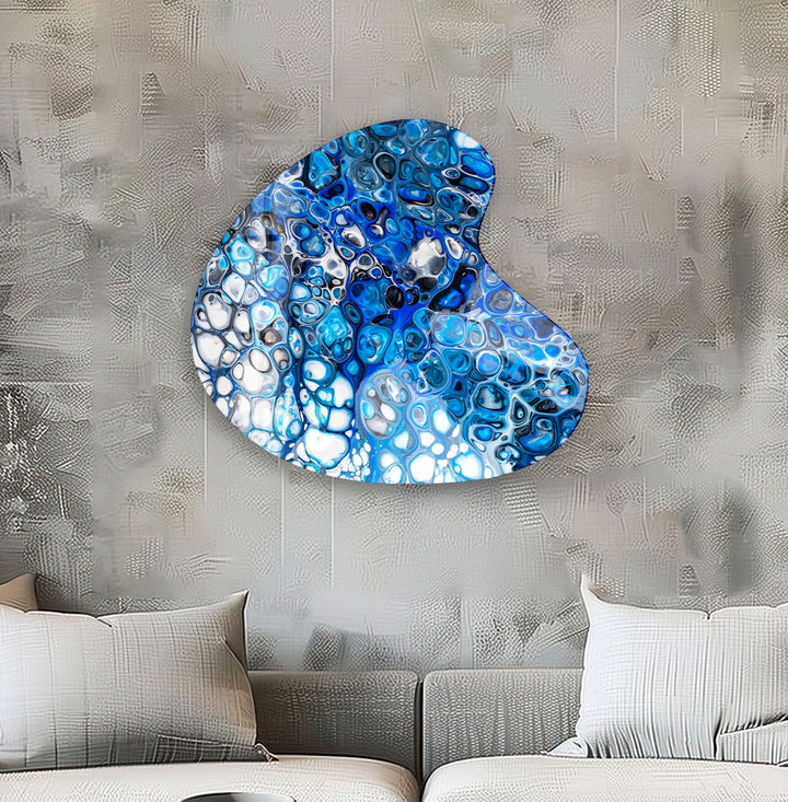 Stylish Blue Watercolor Irregular Glass Wall Art, glass pictures for Wall, glass prints wall art
